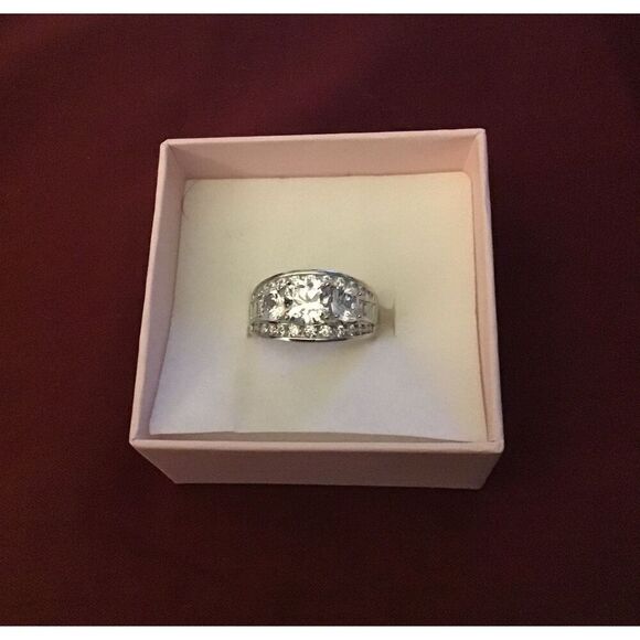 3.82 Ct. Round~Cushion~Baguette Sim Diamond Bridal Wedding Ring Sz 9~.925 SS - Picture 3 of 8